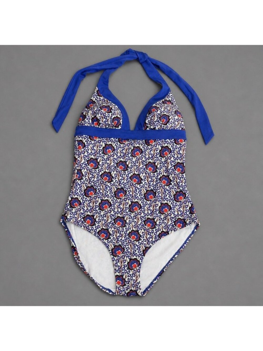 Boden Blue, White & Red Floral Halter One-Piece Swim Suit